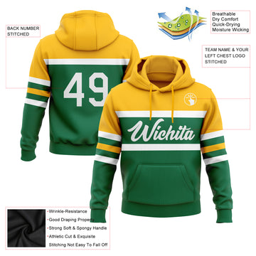 Custom Stitched Kelly Green White-Gold Line Sports Pullover Sweatshirt Hoodie