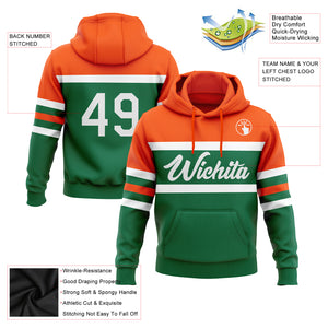 Custom Stitched Kelly Green White-Orange Line Sports Pullover Sweatshirt Hoodie