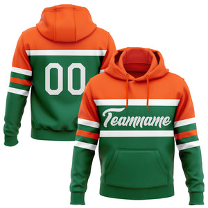 Custom Stitched Kelly Green White-Orange Line Sports Pullover Sweatshirt Hoodie