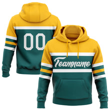 Загрузить изображение в средство просмотра галереи, Custom Stitched Teal White-Gold Line Sports Pullover Sweatshirt Hoodie
