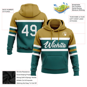 Custom Stitched Teal White-Old Gold Line Sports Pullover Sweatshirt Hoodie