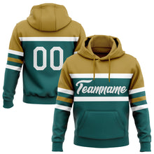 Загрузить изображение в средство просмотра галереи, Custom Stitched Teal White-Old Gold Line Sports Pullover Sweatshirt Hoodie
