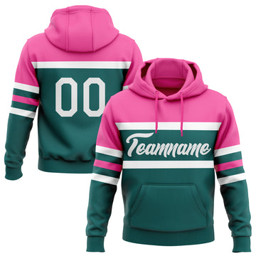 Custom Stitched Teal White-Pink Line Sports Pullover Sweatshirt Hoodie