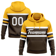 Загрузить изображение в средство просмотра галереи, Custom Stitched Brown White-Gold Line Sports Pullover Sweatshirt Hoodie
