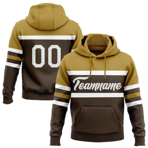 Custom Stitched Brown White-Old Gold Line Sports Pullover Sweatshirt Hoodie