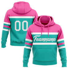 Laden Sie das Bild in den Galerie-Viewer, Custom Stitched Aqua White-Pink Line Sports Pullover Sweatshirt Hoodie
