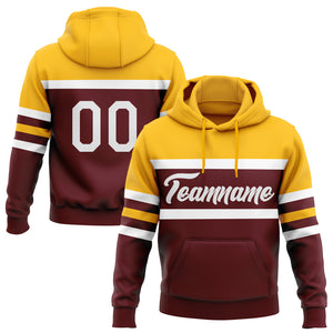 Custom Stitched Burgundy White-Gold Line Sports Pullover Sweatshirt Hoodie