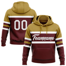 Загрузить изображение в средство просмотра галереи, Custom Stitched Burgundy White-Old Gold Line Sports Pullover Sweatshirt Hoodie
