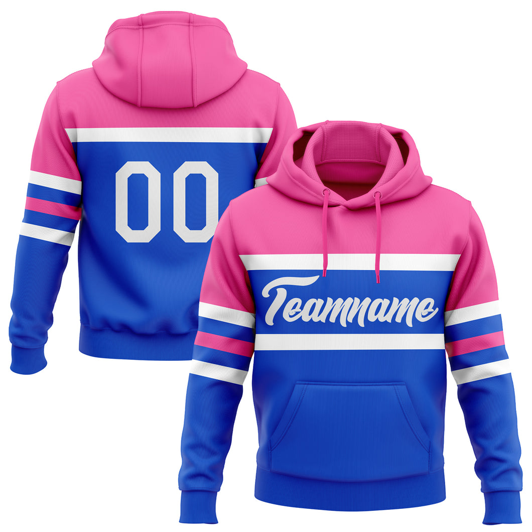 Custom Stitched Thunder Blue White-Pink Line Sports Pullover Sweatshirt Hoodie