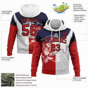 Custom Stitched Royal Red-Black 3D Largemouth Bass Fish Fishing Sports Pullover Sweatshirt Hoodie