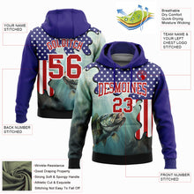 Загрузить изображение в средство просмотра галереи, Custom Stitched Dark Purple Red-White 3D American Flag And Largemouth Bass Fish Fishing Sports Pullover Sweatshirt Hoodie
