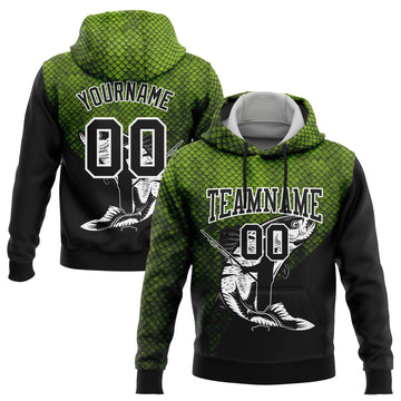 Custom Stitched Neon Green Black-White 3D Rainbow Trout Fish Fishing Sports Pullover Sweatshirt Hoodie