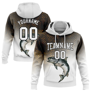 Custom Stitched White Black-Old Gold 3D Rainbow Trout Fish Fishing Sports Pullover Sweatshirt Hoodie