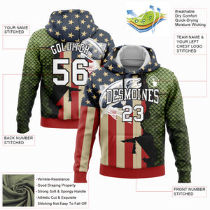 Custom Stitched Navy City Cream Red-Black 3D American Flag And Northern Pike Fish Fishing Sports Pullover Sweatshirt Hoodie