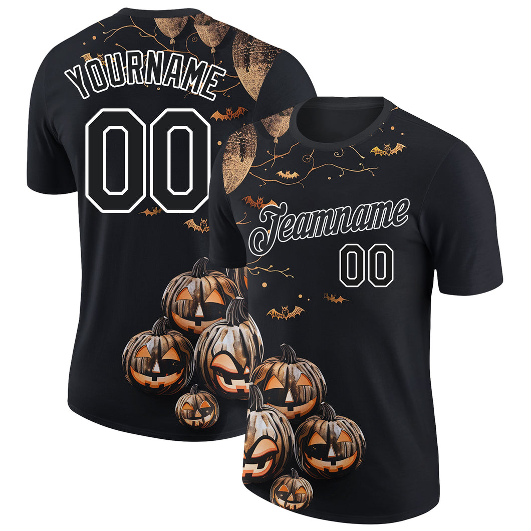 Custom Black White 3D Halloween Performance T-Shirt