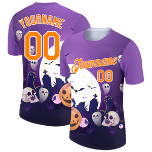 Custom Purple Bay Orange-White 3D Halloween Performance T-Shirt