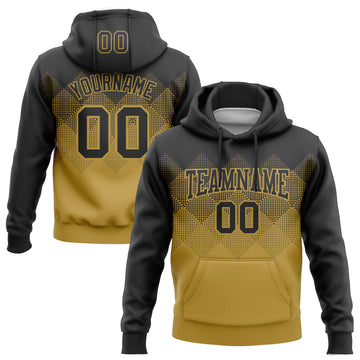 Custom Stitched Black Old Gold 3D Pattern Design Gradient Square Shape Sports Pullover Sweatshirt Hoodie