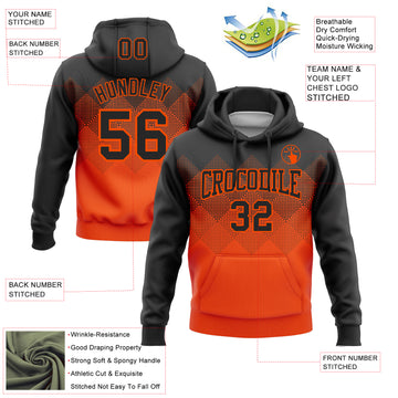 Custom Stitched Black Orange 3D Pattern Design Gradient Square Shape Sports Pullover Sweatshirt Hoodie