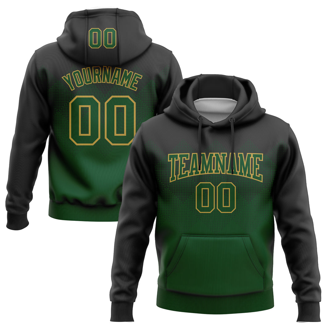 Custom Stitched Black Green-Old Gold 3D Pattern Design Gradient Square Shape Sports Pullover Sweatshirt Hoodie