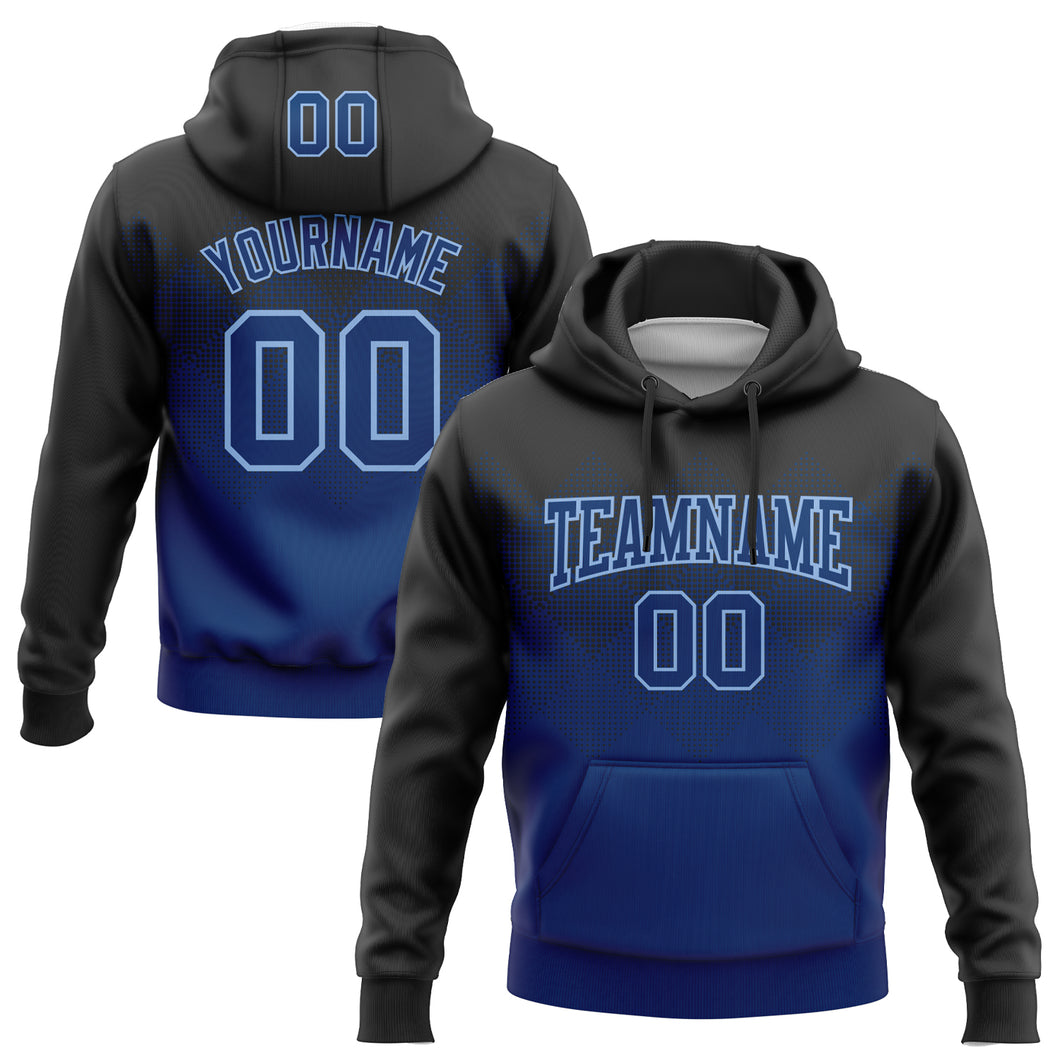 Custom Stitched Black US Navy Blue-Light Blue 3D Pattern Design Gradient Square Shape Sports Pullover Sweatshirt Hoodie