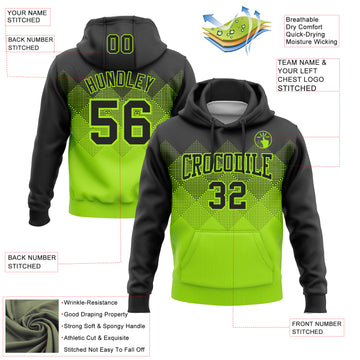 Custom Stitched Black Neon Green 3D Pattern Design Gradient Square Shape Sports Pullover Sweatshirt Hoodie