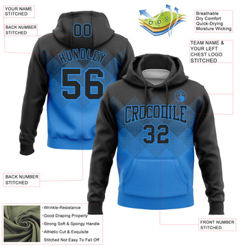 Custom Stitched Black Powder Blue 3D Pattern Design Gradient Square Shape Sports Pullover Sweatshirt Hoodie