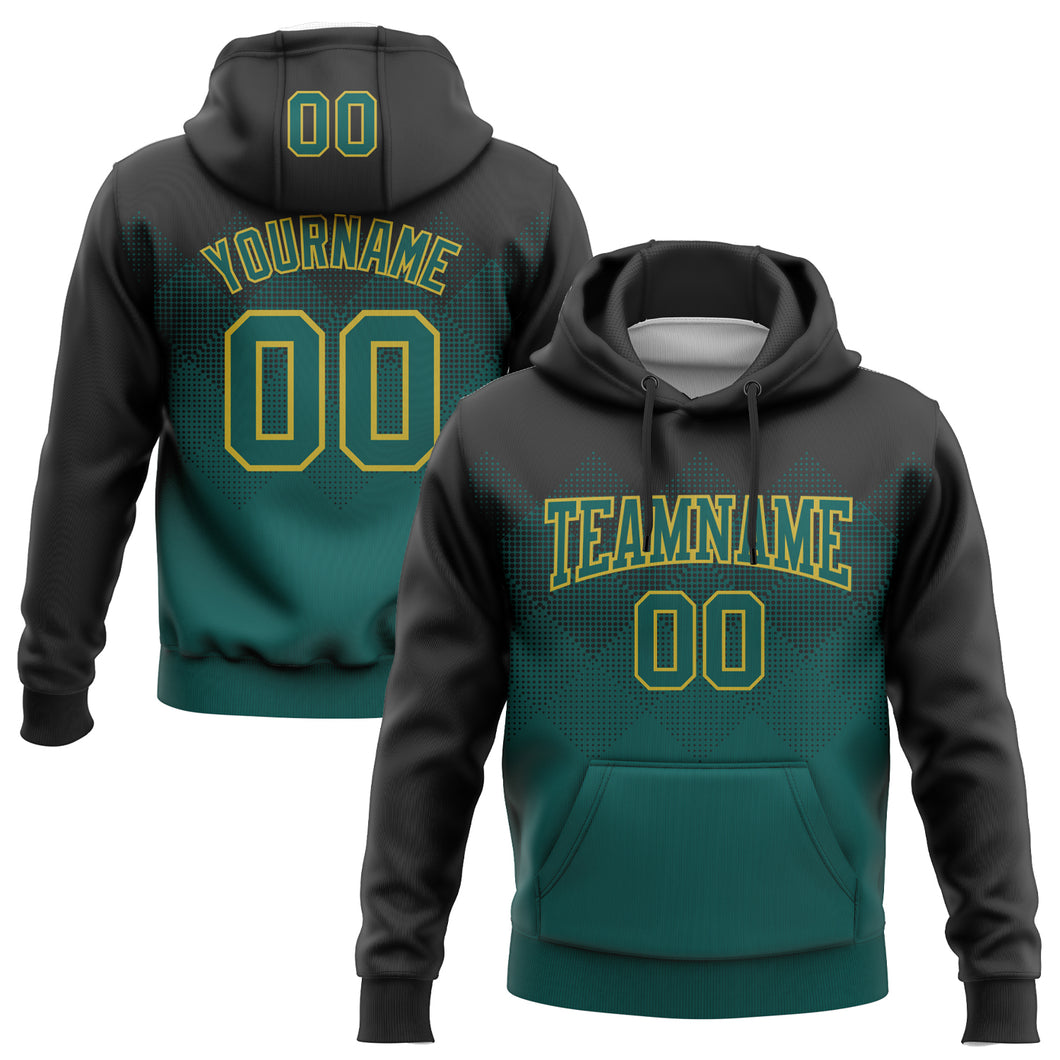 Custom Stitched Black Midnight Green-Old Gold 3D Pattern Design Gradient Square Shape Sports Pullover Sweatshirt Hoodie