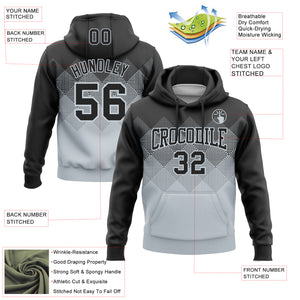 Custom Stitched Black Silver 3D Pattern Design Gradient Square Shape Sports Pullover Sweatshirt Hoodie