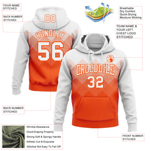 Custom Stitched White Orange 3D Pattern Design Gradient Square Shape Sports Pullover Sweatshirt Hoodie