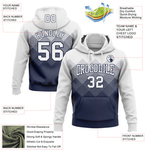 Custom Stitched White Navy 3D Pattern Design Gradient Square Shape Sports Pullover Sweatshirt Hoodie