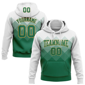 Custom Stitched White Kelly Green-Old Gold 3D Pattern Design Gradient Square Shape Sports Pullover Sweatshirt Hoodie