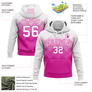 Custom Stitched White Deep Pink 3D Pattern Design Gradient Square Shape Sports Pullover Sweatshirt Hoodie