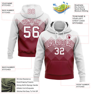 Custom Stitched White Crimson 3D Pattern Design Gradient Square Shape Sports Pullover Sweatshirt Hoodie