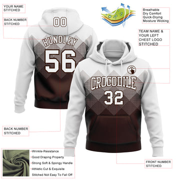 Custom Stitched White Brown 3D Pattern Design Gradient Square Shape Sports Pullover Sweatshirt Hoodie