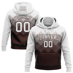 Custom Stitched White Brown 3D Pattern Design Gradient Square Shape Sports Pullover Sweatshirt Hoodie