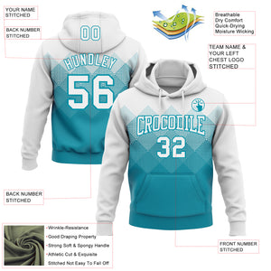 Custom Stitched White Teal 3D Pattern Design Gradient Square Shape Sports Pullover Sweatshirt Hoodie