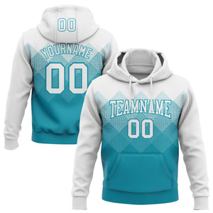 Custom Stitched White Teal 3D Pattern Design Gradient Square Shape Sports Pullover Sweatshirt Hoodie