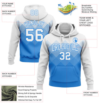 Custom Stitched White Powder Blue 3D Pattern Design Gradient Square Shape Sports Pullover Sweatshirt Hoodie