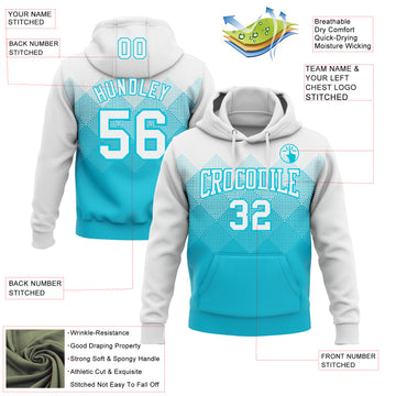 Custom Stitched White Lakes Blue 3D Pattern Design Gradient Square Shape Sports Pullover Sweatshirt Hoodie