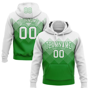 Custom Stitched White Grass Green 3D Pattern Design Gradient Square Shape Sports Pullover Sweatshirt Hoodie