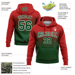 Custom Stitched Red Green-White 3D Pattern Design Gradient Square Shape Sports Pullover Sweatshirt Hoodie