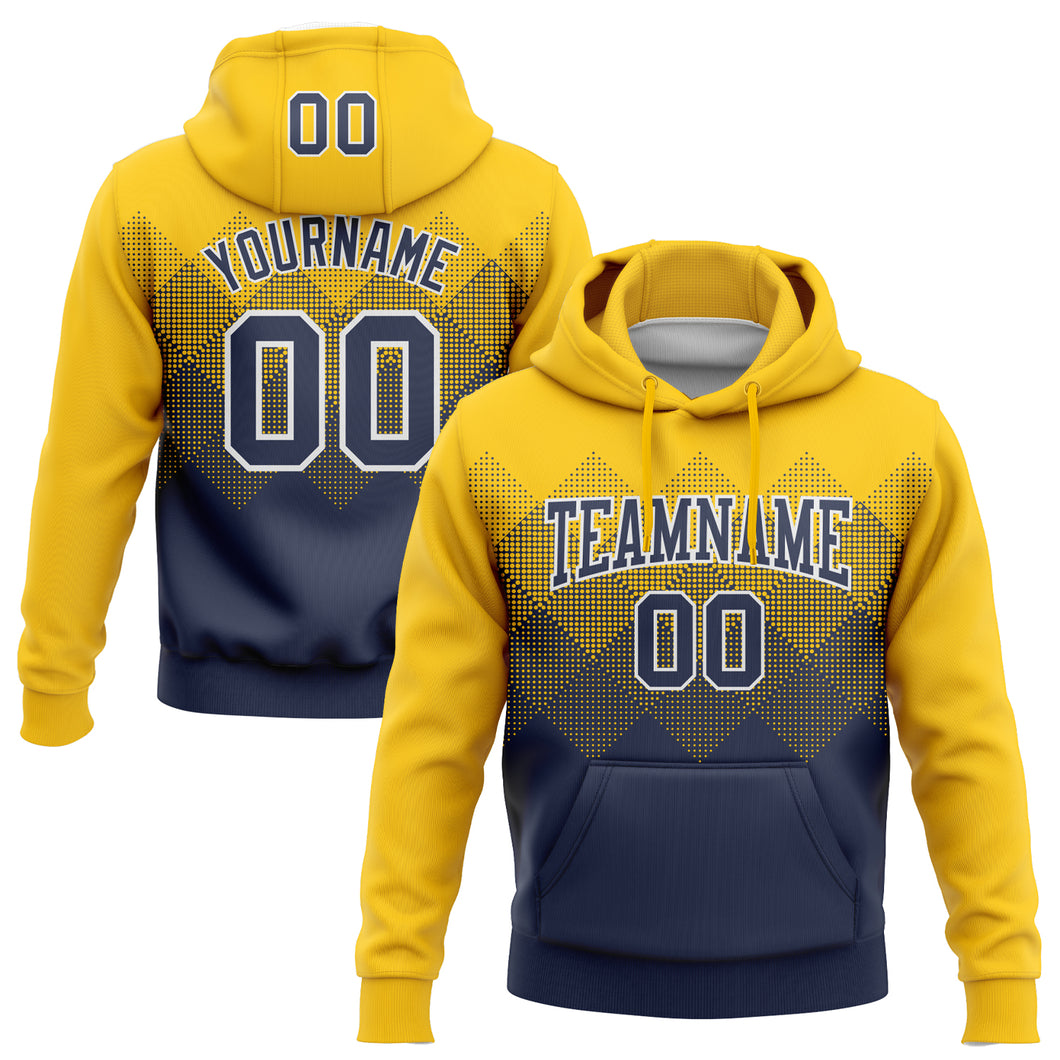 Custom Stitched Yellow Navy-White 3D Pattern Design Gradient Square Shape Sports Pullover Sweatshirt Hoodie