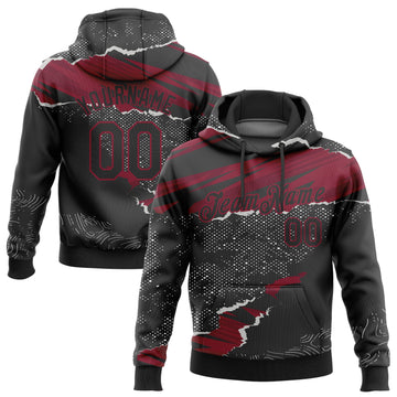 Custom Stitched Black Crimson 3D Pattern Design Torn Paper Style Sports Pullover Sweatshirt Hoodie