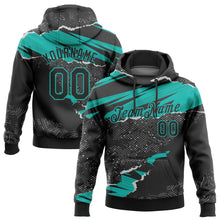 Загрузить изображение в средство просмотра галереи, Custom Stitched Black Aqua 3D Pattern Design Torn Paper Style Sports Pullover Sweatshirt Hoodie
