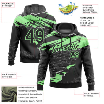 Custom Stitched Black Pea Green 3D Pattern Design Torn Paper Style Sports Pullover Sweatshirt Hoodie