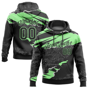 Custom Stitched Black Pea Green 3D Pattern Design Torn Paper Style Sports Pullover Sweatshirt Hoodie