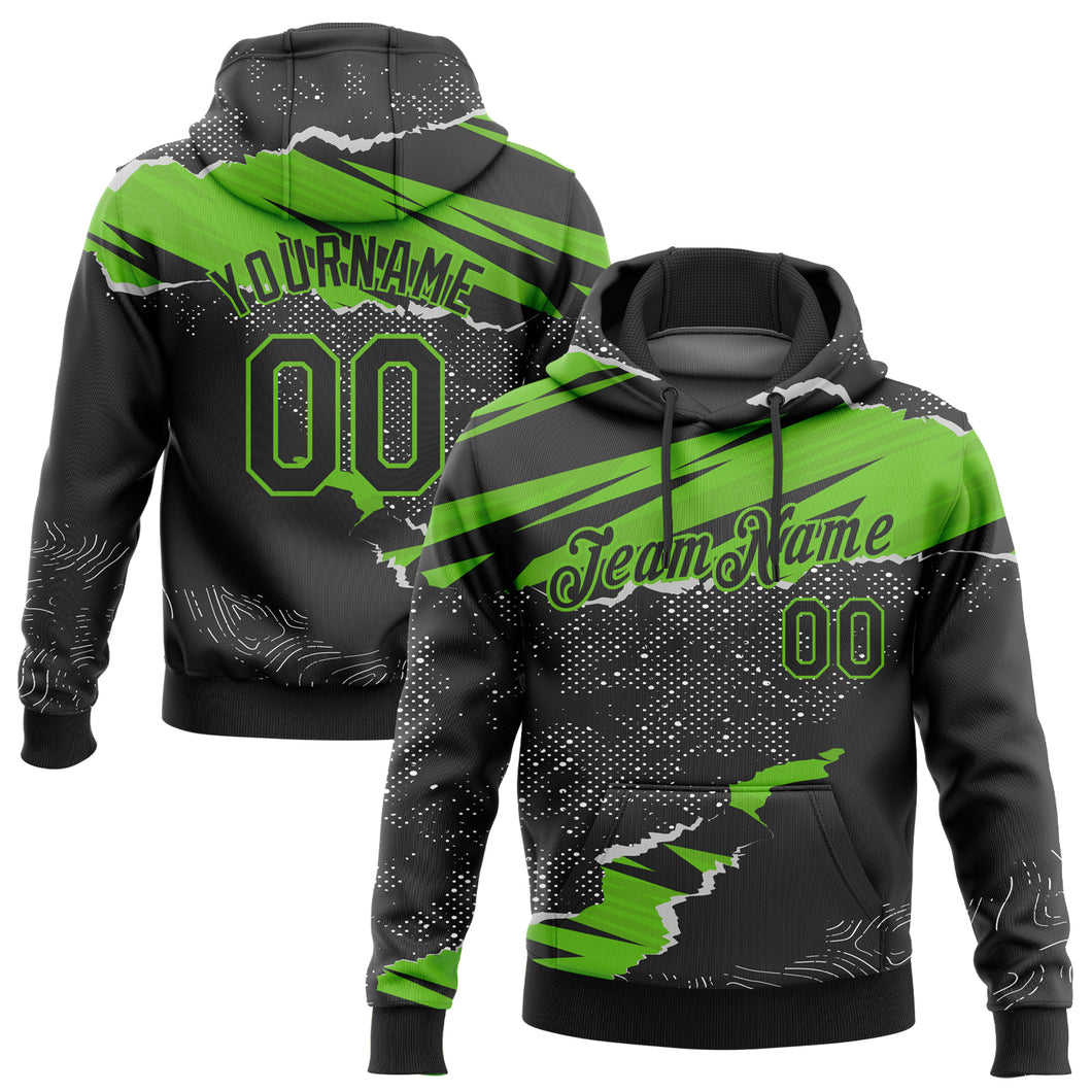 Custom Stitched Black Aurora Green 3D Pattern Design Torn Paper Style Sports Pullover Sweatshirt Hoodie