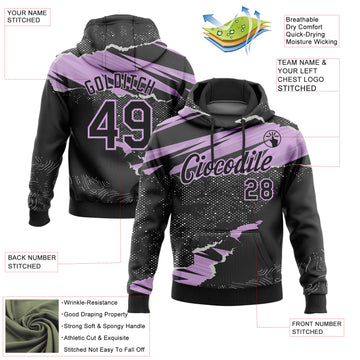 Custom Stitched Black Light Purple 3D Pattern Design Torn Paper Style Sports Pullover Sweatshirt Hoodie