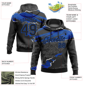 Custom Stitched Black Thunder Blue 3D Pattern Design Torn Paper Style Sports Pullover Sweatshirt Hoodie