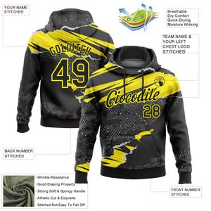 Custom Stitched Black Light Yellow 3D Pattern Design Torn Paper Style Sports Pullover Sweatshirt Hoodie